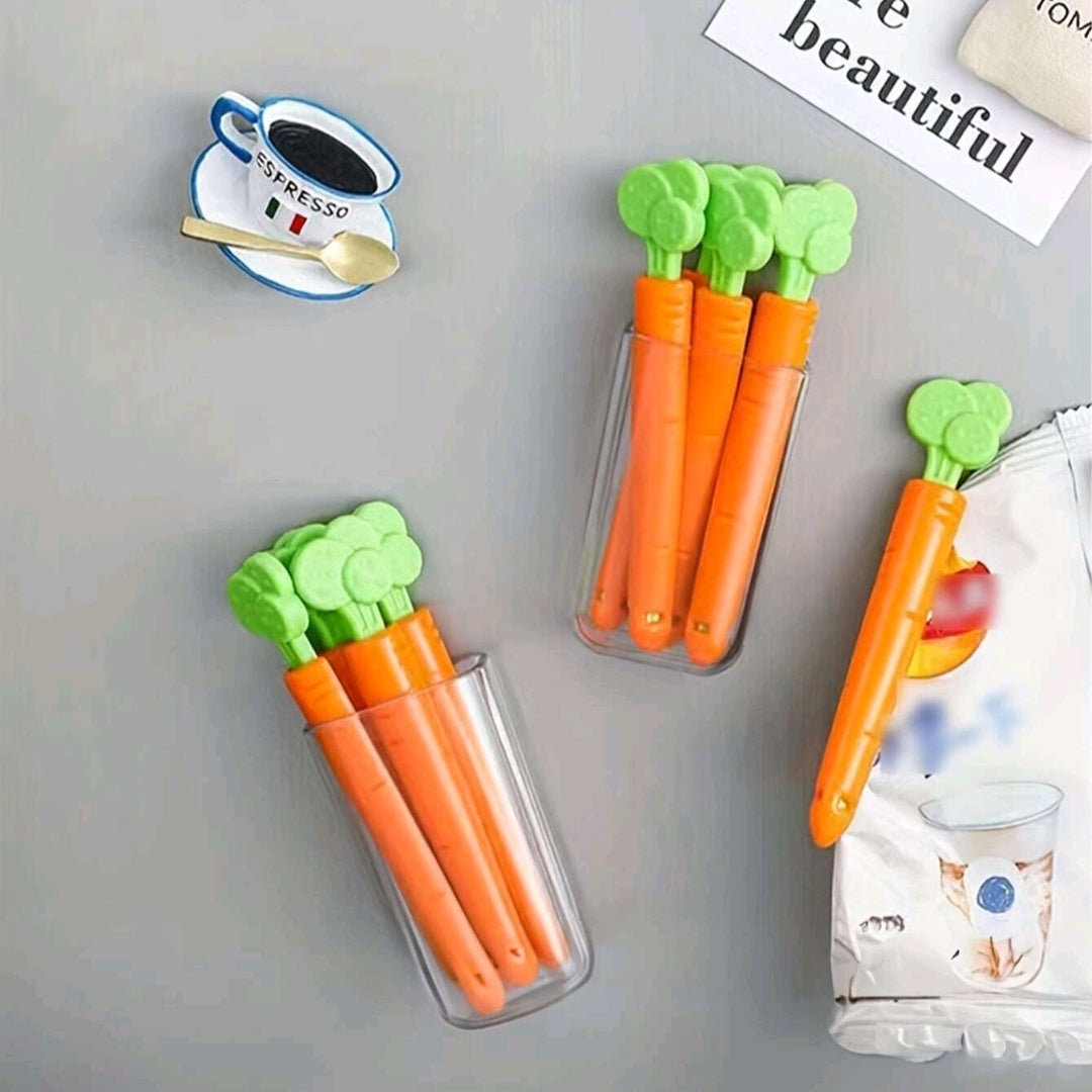 5 sealing tweezers in the shape of a cartoon carrot