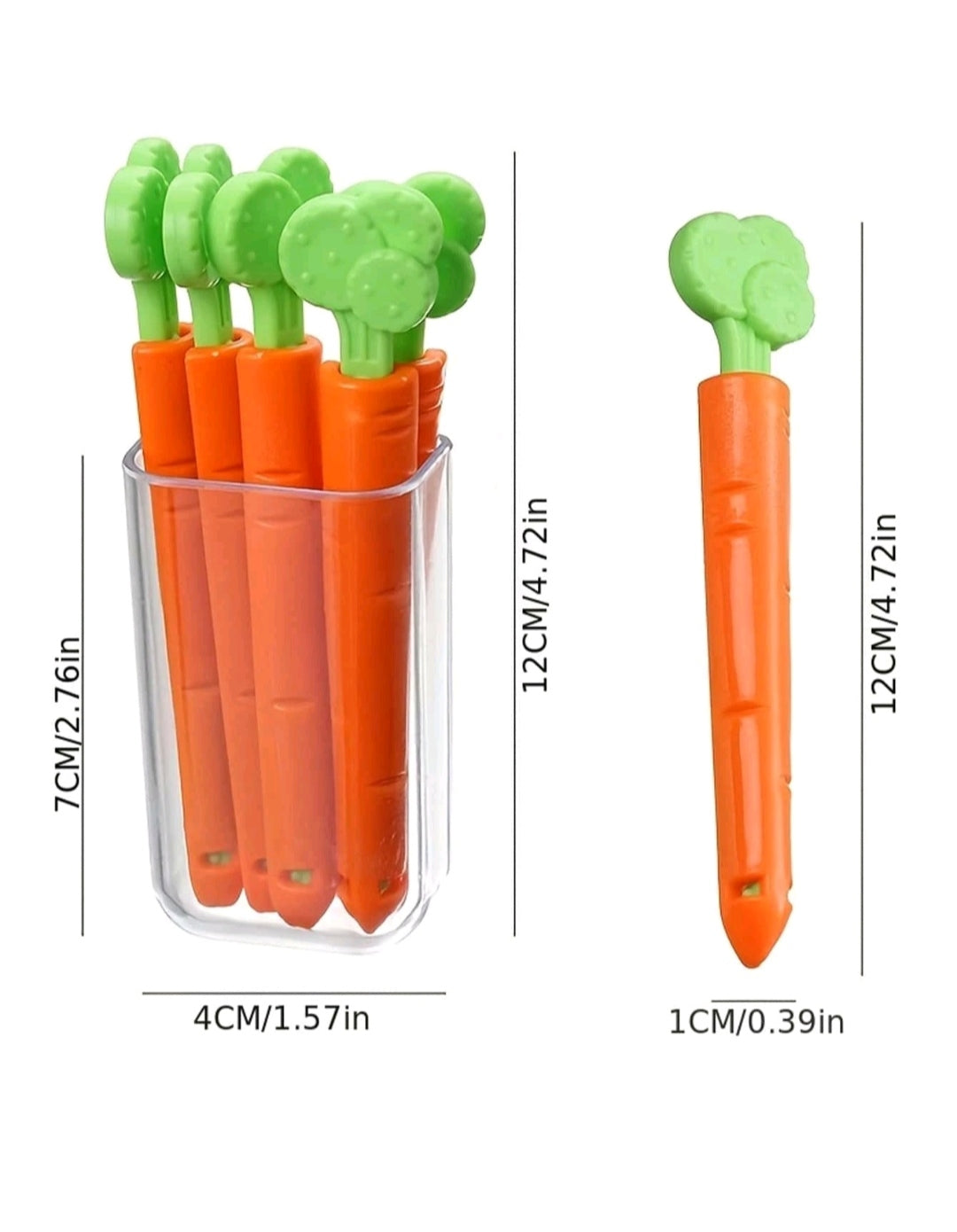 5 sealing tweezers in the shape of a cartoon carrot